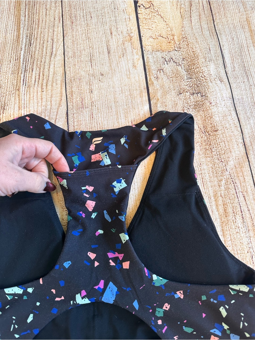 Fabletics On-The-Go Midi Sports Bra Black Terrazzo Medium Impact - Picture 3 of 3